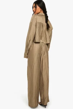 boohoo Boxy Stripe Long Sleeve Shirt & Wide Leg Trousers Beach Co-Ord<Femme Ensembles|Tenues De Plage