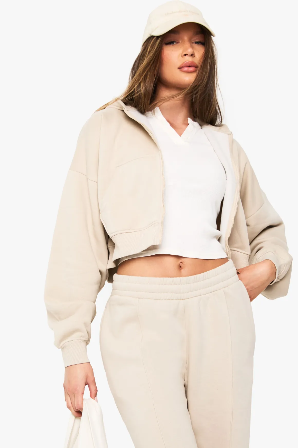 Boxy Sweat à capuche oversize à manches ballon et fermeture éclair intégrale