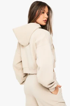 Boxy Sweat à capuche oversize à manches ballon et fermeture éclair intégrale