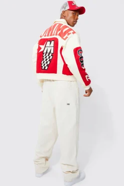Boxy Twill Homme Moto Bomber Jacket