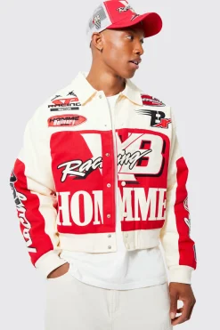 Boxy Twill Homme Moto Bomber Jacket