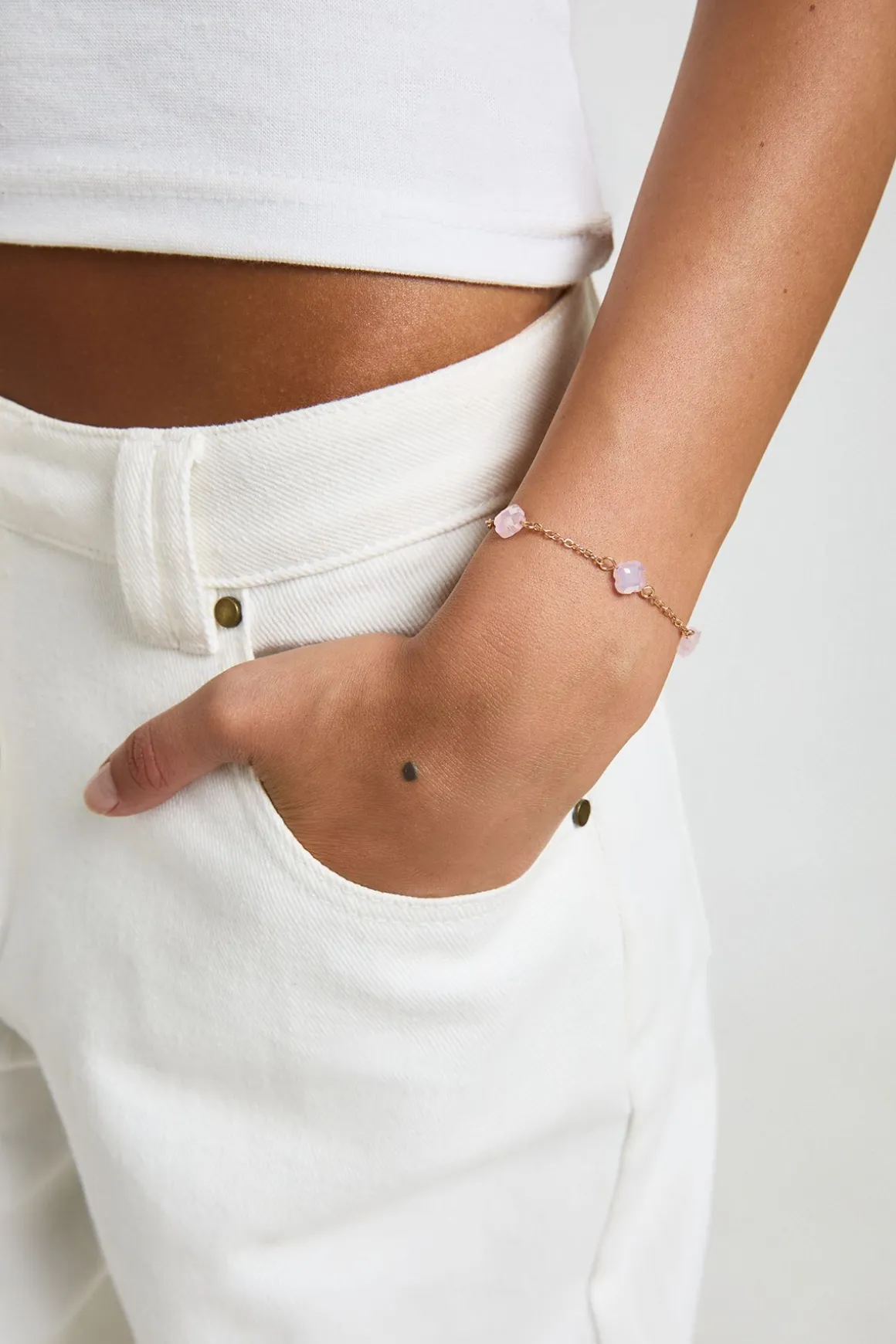 Bracelet À Breloques Trèfle Rose Dispersées