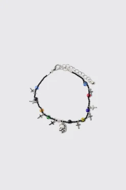 boohooMAN Bracelet Croix Gemme et Tête de Mort avec s Fantaisie<Homme Bijoux Et Montres