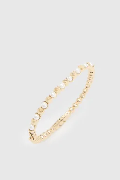 Bracelet Jonc À Charnière Orné De Perles Et Logo