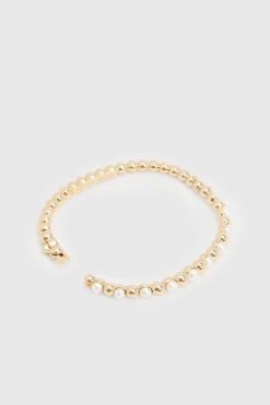 Bracelet Jonc À Charnière Orné De Perles Et Logo