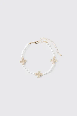 boohooMAN Bracelet perlé avec des breloques en croix givrées<Homme Bijoux Et Montres