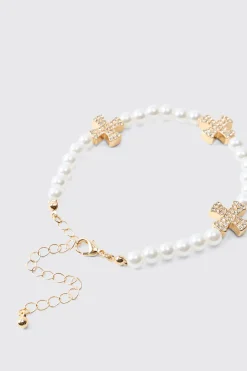 boohooMAN Bracelet perlé avec des breloques en croix givrées<Homme Bijoux Et Montres