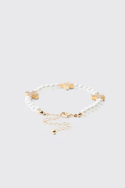 boohooMAN Bracelet perlé avec des breloques en croix givrées<Homme Bijoux Et Montres