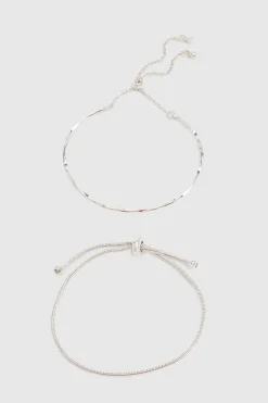 Bracelets Joncs Fins Argentés Avec Fermoir Toggle Lot De 2