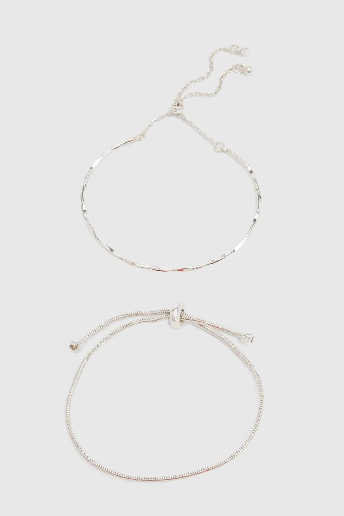 Bracelets Joncs Fins Argentés Avec Fermoir Toggle Lot De 2