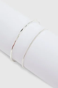 Bracelets Joncs Fins Argentés Avec Fermoir Toggle Lot De 2
