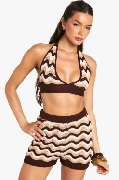 boohoo Bralette en crochet rayé<Femme Looks Chocolat|Pulls Et Gilets