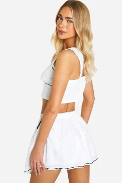 Broderie Contrast Bow Mini Skirt