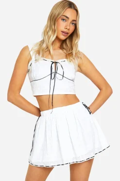 Broderie Contrast Bow Mini Skirt