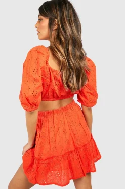 Broderie Knot Top & Ruffle Hem Skirt