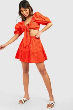 Broderie Knot Top & Ruffle Hem Skirt