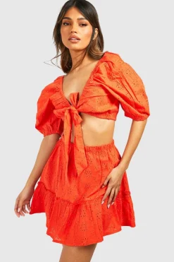 Broderie Knot Top & Ruffle Hem Skirt