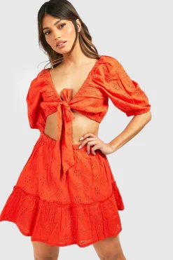 Broderie Knot Top & Ruffle Hem Skirt