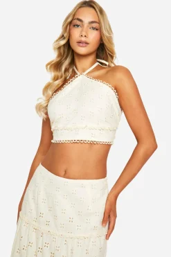 Broderie Tie Back Crop Top