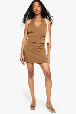 Buckle Detail Tailored Mini Skirt