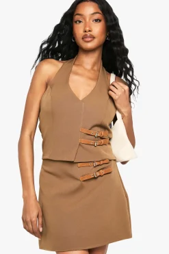 Buckle Detail Tailored Mini Skirt