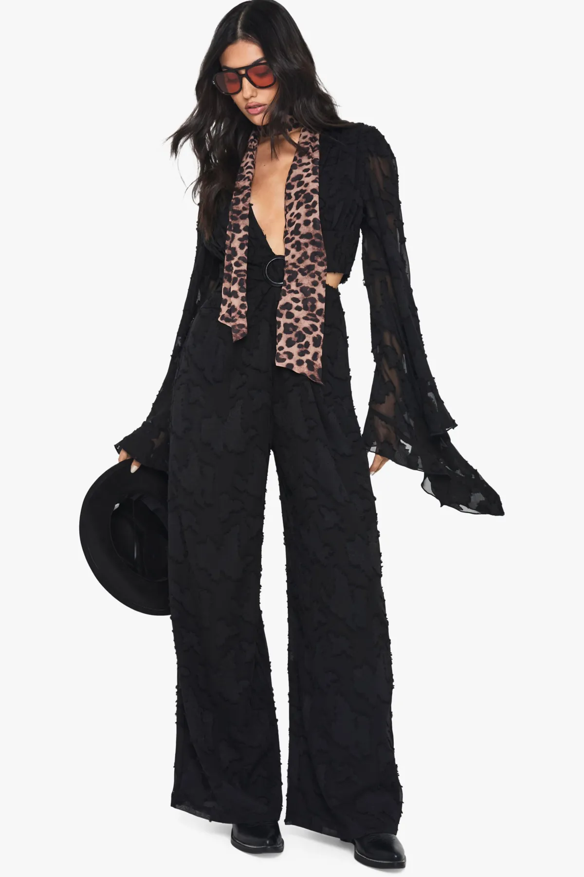boohoo Burnout Floral Combinaison à Manches Larges<Femme Combinaisons Et Combishorts