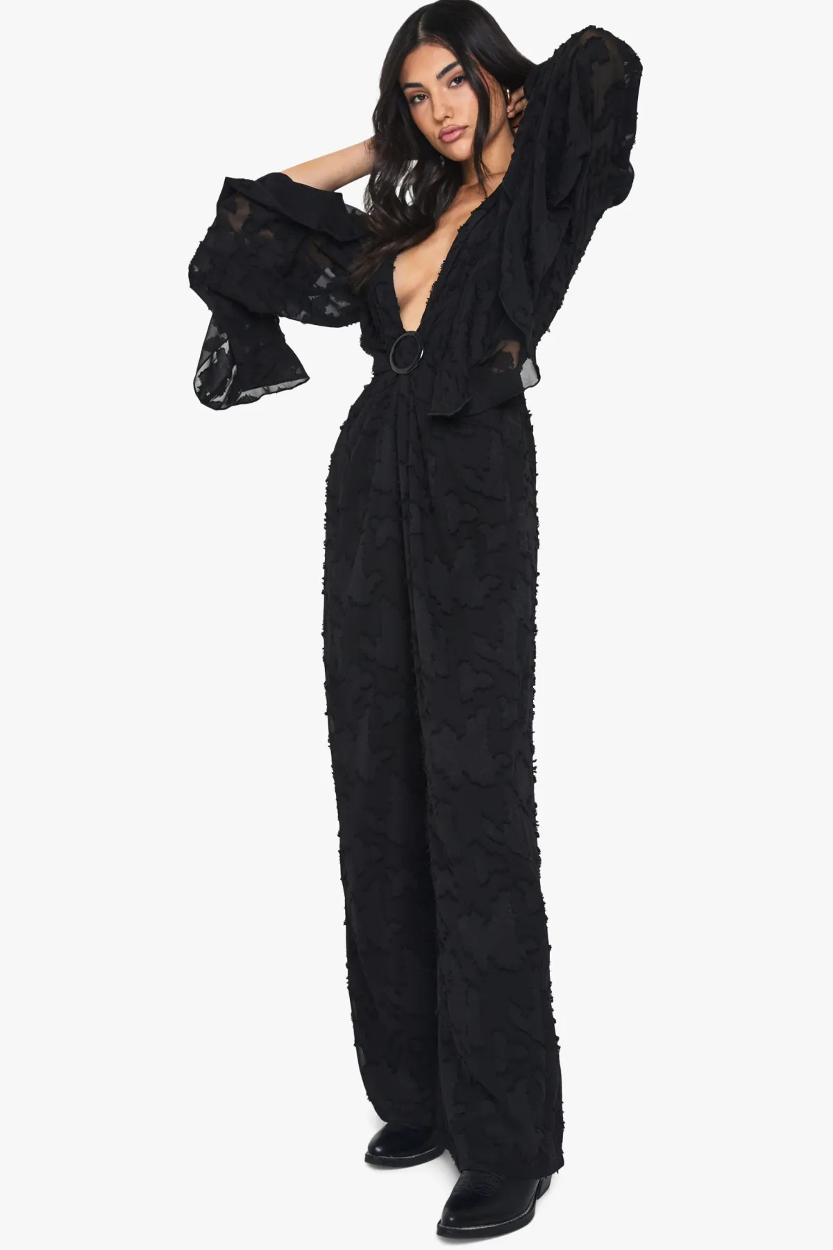 boohoo Burnout Floral Combinaison à Manches Larges<Femme Combinaisons Et Combishorts