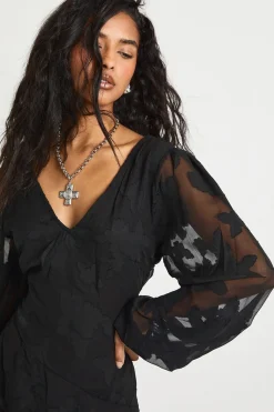 Burnout Floral Frill Detail Maxi Dress