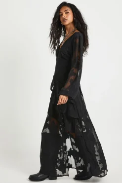 Burnout Floral Frill Detail Maxi Dress
