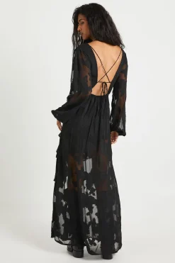 Burnout Floral Frill Detail Maxi Dress