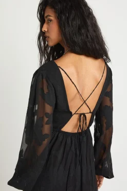 Burnout Floral Frill Detail Maxi Dress