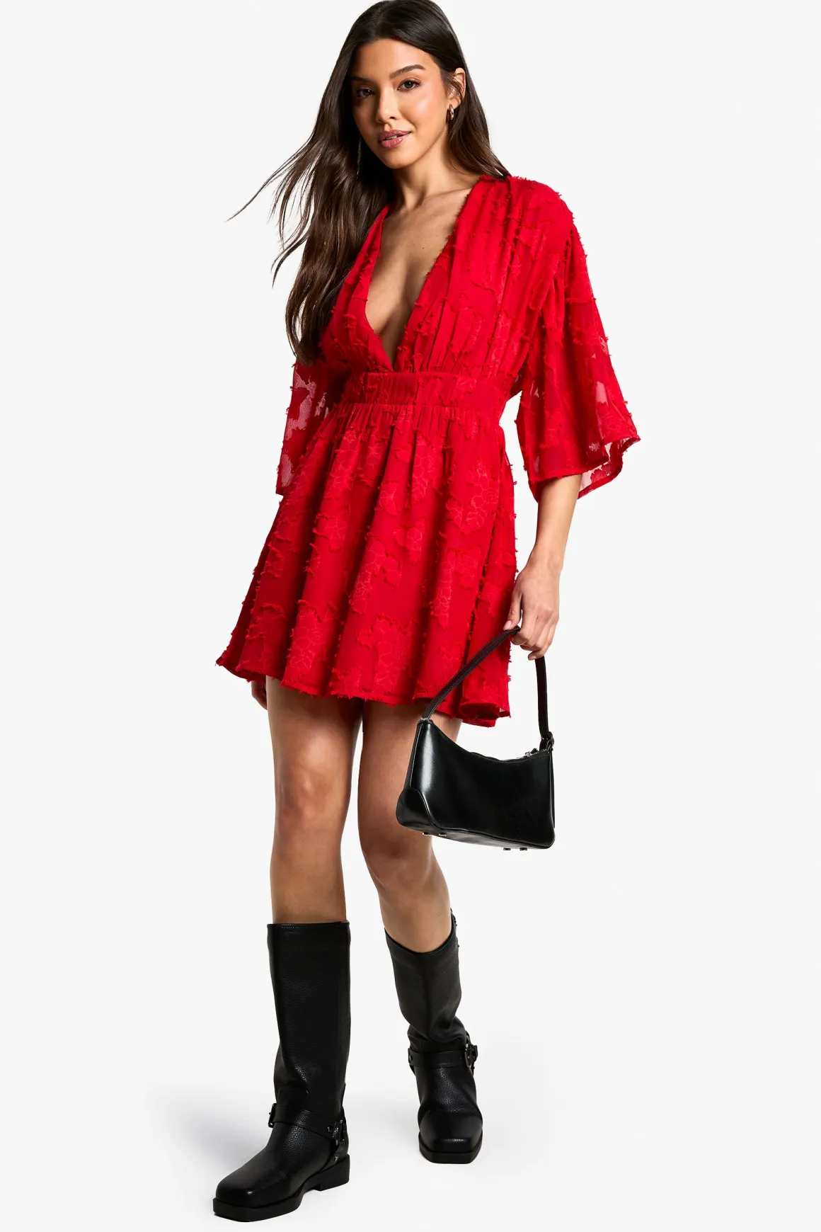 Burnout Floral Plunge Skater Dress