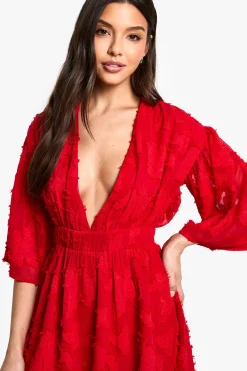 Burnout Floral Plunge Skater Dress