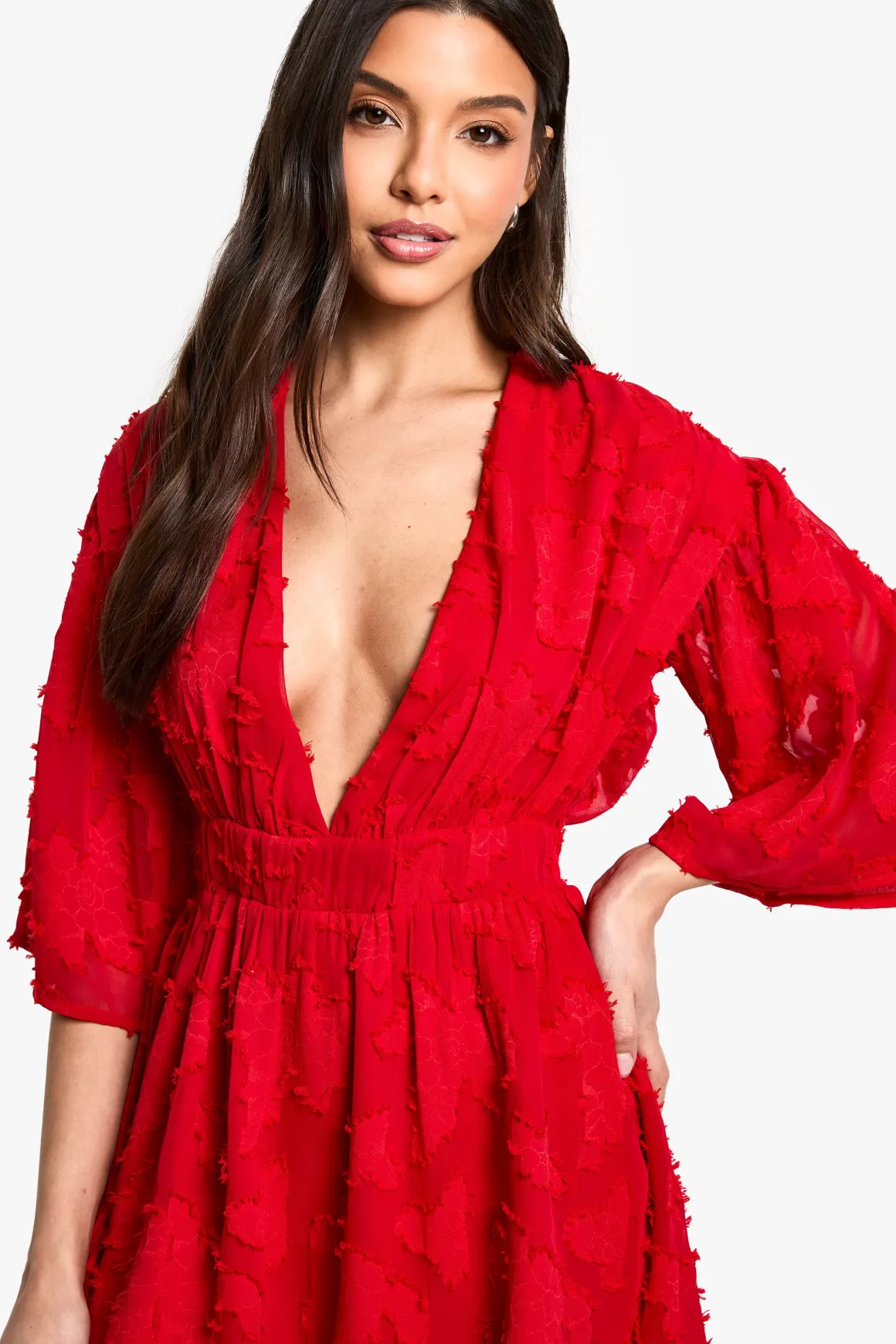 Burnout Floral Plunge Skater Dress