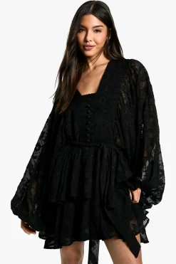 boohoo Burnout Paisley Robe Skater à Volants Ceinturée<Femme Robes Patineuses|Robes Bohème