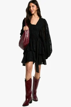 boohoo Burnout Paisley Robe Skater à Volants Ceinturée<Femme Robes Patineuses|Robes Bohème