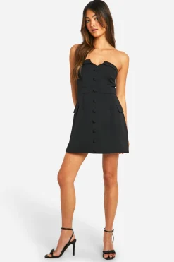 Button Front Bandeau Tailored Mini Dress