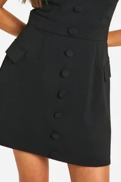 Button Front Bandeau Tailored Mini Dress