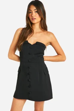 Button Front Bandeau Tailored Mini Dress