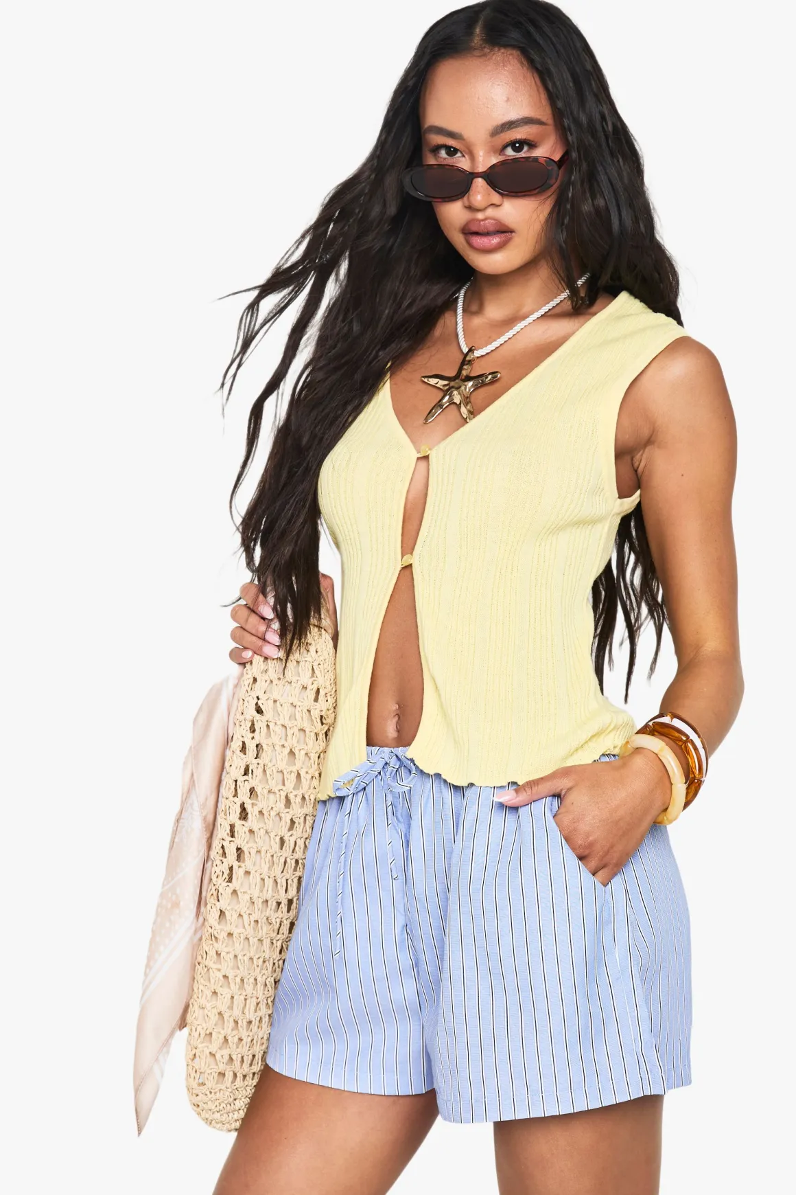Button Front Rib Ribbed Tricoté Gilet à boutons sur le devant
