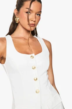 Button Through Longline Gilet et Mini-Jupe Ensemble