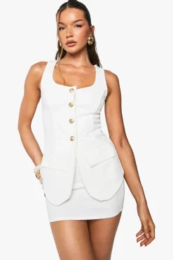 Button Through Longline Gilet et Mini-Jupe Ensemble