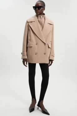 KarenMillen Caban Croisé Ajusté en Laine avec Col Tricoté Amovible<Femme Tailleurs|Manteaux Et Vestes D’Automne