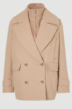 KarenMillen Caban Croisé Ajusté en Laine avec Col Tricoté Amovible<Femme Tailleurs|Manteaux Et Vestes D’Automne