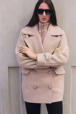 KarenMillen Caban Croisé Ajusté en Laine avec Col Tricoté Amovible<Femme Tailleurs|Manteaux Et Vestes D’Automne