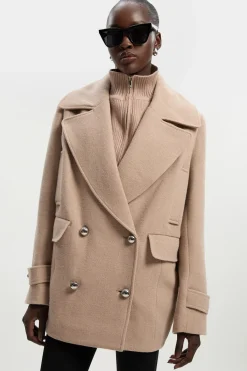 KarenMillen Caban Croisé Ajusté en Laine avec Col Tricoté Amovible<Femme Tailleurs|Manteaux Et Vestes D’Automne
