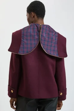 Caban En Mélange De Laine Et Synthétiquecuir