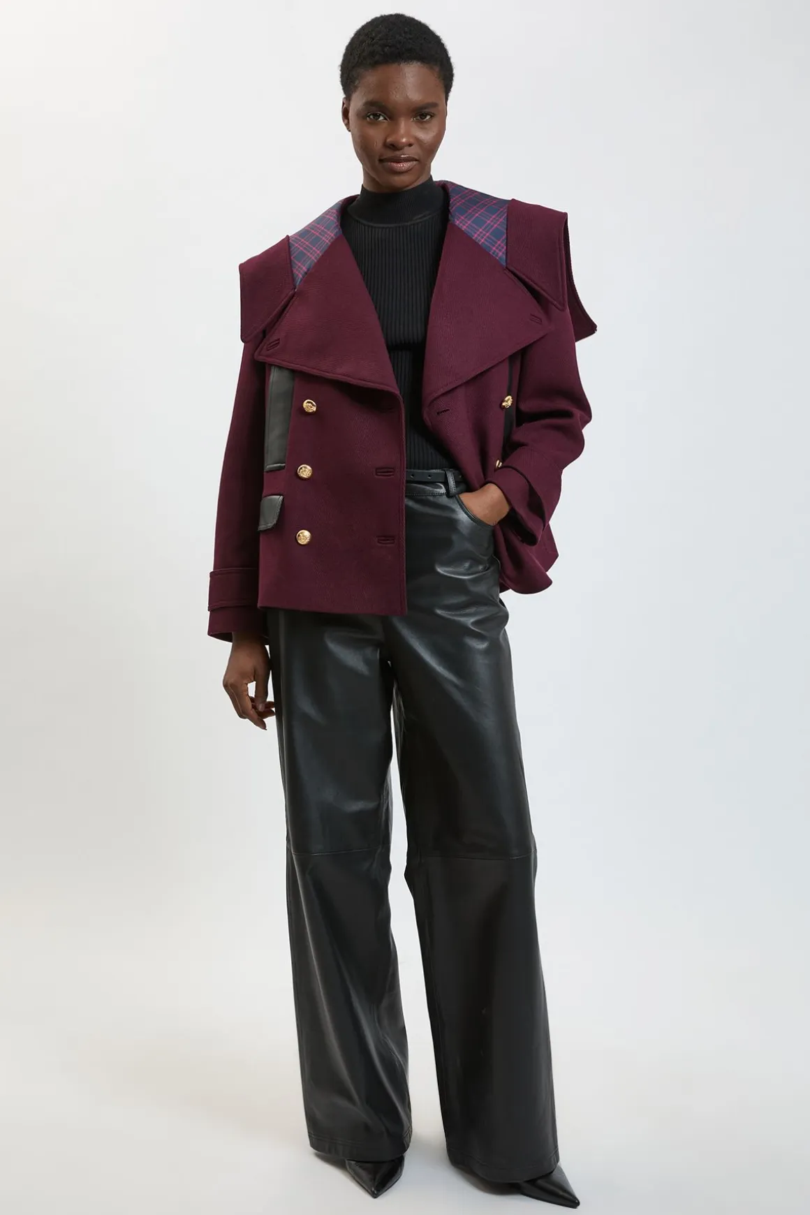 Caban En Mélange De Laine Et Synthétiquecuir