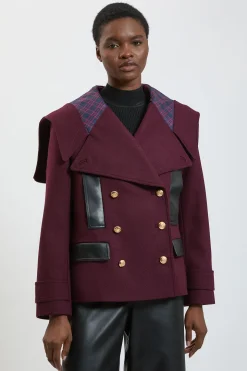 Caban En Mélange De Laine Et Synthétiquecuir