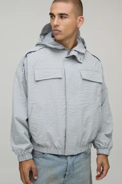 Cagoule à Casynthétiqueche Col Cheminée Carreaux Coupe Ample Oversize